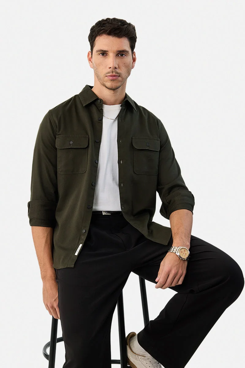 SNITCH Linen Blend Regular Fit Double Pocket Shirt